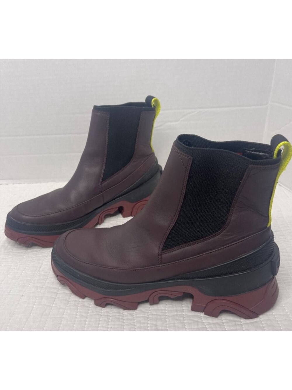 Sorel Womens Brex Chelsea Leather Ankle Booties 8 Maroon Brown Black Pull-On - Picture 6 of 10
